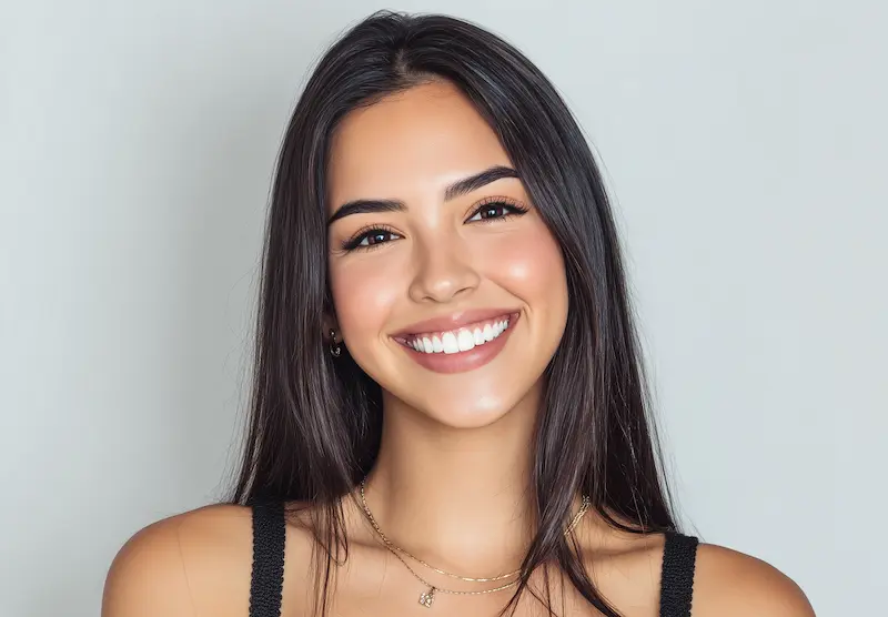 Mujer sonriendo de forma natural después de un diseño de sonrisa en Bogotá . Diseño de sonrisa en Bogotá