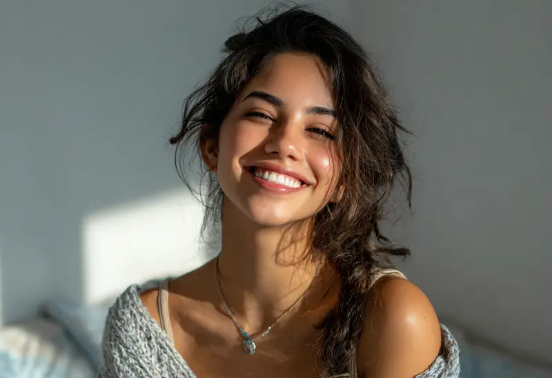 Mujer sonriendo de forma natural después de un diseño de sonrisa en Bogotá . Diseño de sonrisa en Bogotá